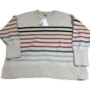Philosophy Beige With‎ Colored Stripes Knit Sweater 2XL Women  New With Tags